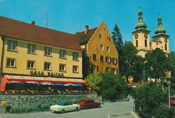 Café Reiter in Donaueschingen & Stadtkirche Donaueschigen ca. 1980